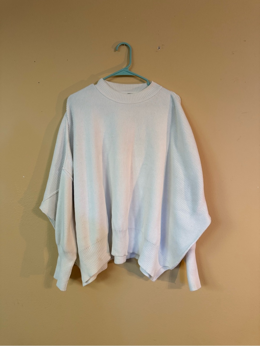 Free People Pale Blue Oversized Ribbed Crewneck Sweater